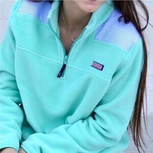Vineyard Vines Fleece Shep Shirt Pullover 1/4 Zip Seersucker Shoulder Mint Blue